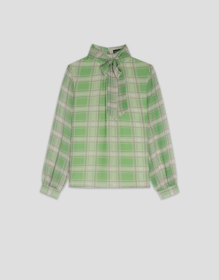 Shirts & Blouses | Green checkered blouse with puckered neckline by Spanish designer Roberto Verino