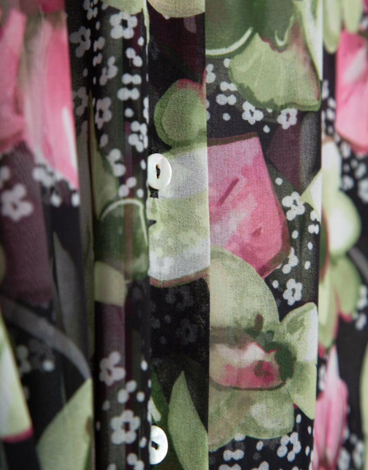 Dresses | Green floral print crepe georgette long sleeve midi shirt dress by Spanish designer Roberto Verino