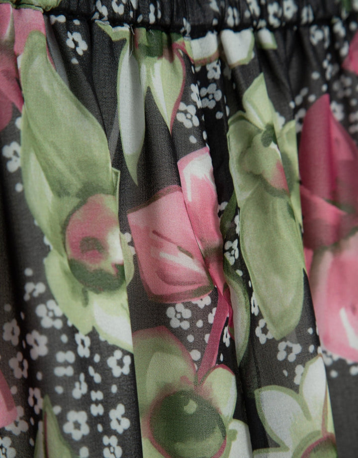 Pants | Green floral print georgette crepe palazzo pants by Spanish designer Roberto Verino