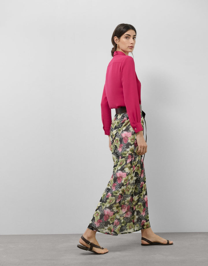 Pants | Green floral print georgette crepe palazzo pants by Spanish designer Roberto Verino