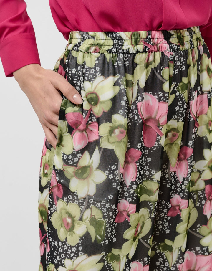 Pants | Green floral print georgette crepe palazzo pants by Spanish designer Roberto Verino