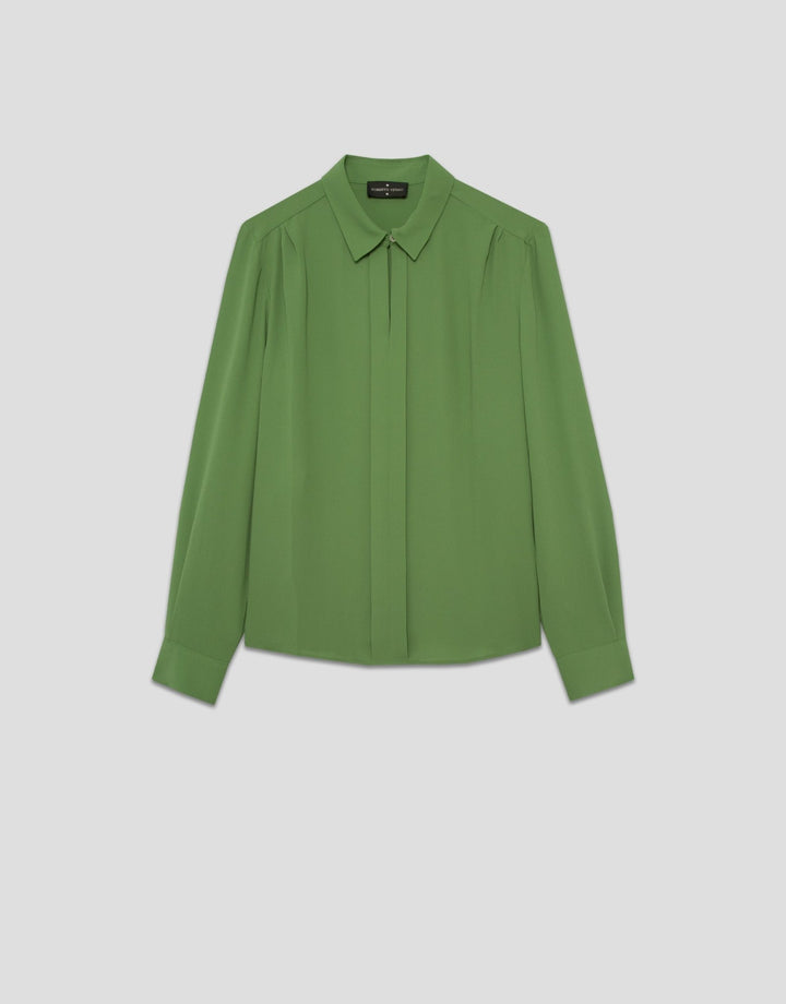 Shirts & Blouses | Green fluid fabric shirt with central pleat by Spanish designer Roberto Verino