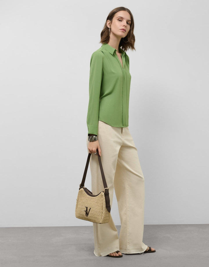 Shirts & Blouses | Green fluid fabric shirt with central pleat by Spanish designer Roberto Verino