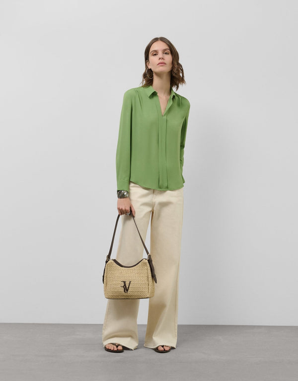 Shirts & Blouses | Green fluid fabric shirt with central pleat by Spanish designer Roberto Verino