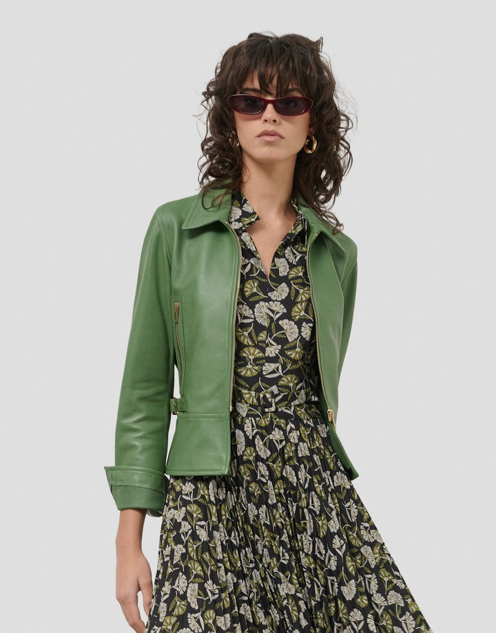 Jackets | Green nappa biker jacket by Spanish designer Roberto Verino