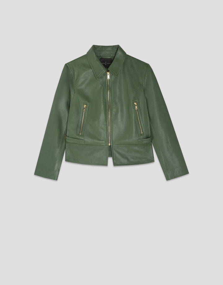 Jackets | Green nappa biker jacket by Spanish designer Roberto Verino