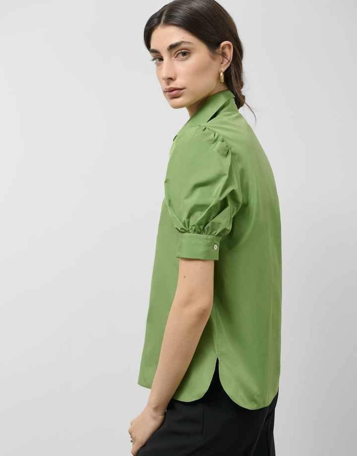 Shirts & Blouses | Green taffeta blouse with puckered short sleeves by Spanish designer Roberto Verino