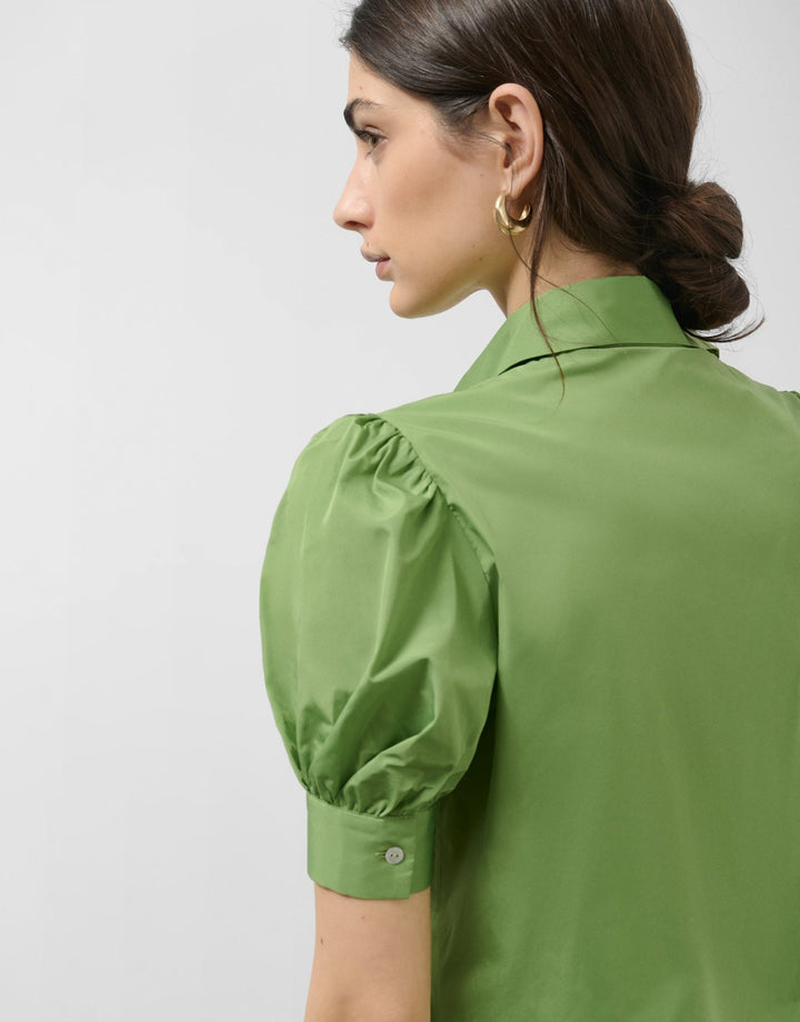 Shirts & Blouses | Green taffeta blouse with puckered short sleeves by Spanish designer Roberto Verino