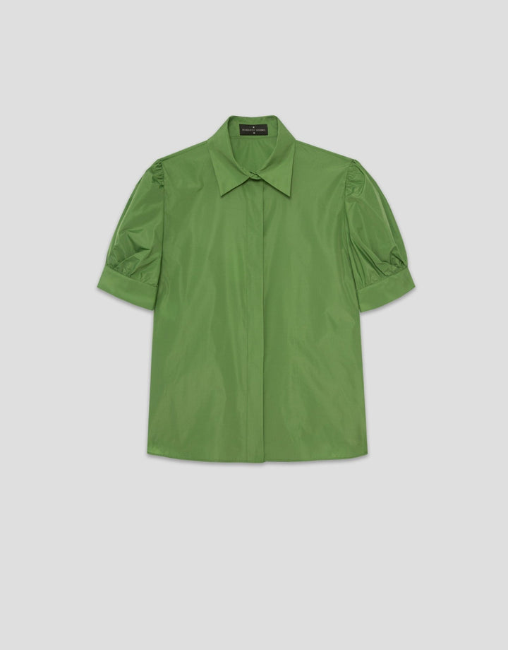 Shirts & Blouses | Green taffeta blouse with puckered short sleeves by Spanish designer Roberto Verino