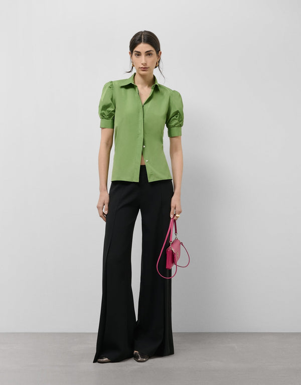Shirts & Blouses | Green taffeta blouse with puckered short sleeves by Spanish designer Roberto Verino