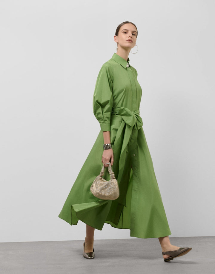 Dresses | Green taffeta long sleeve midi shirt dress by Spanish designer Roberto Verino