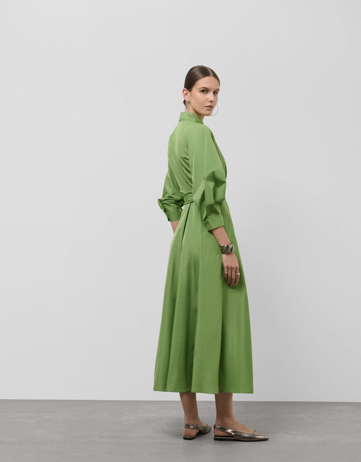 Dresses | Green taffeta long sleeve midi shirt dress by Spanish designer Roberto Verino