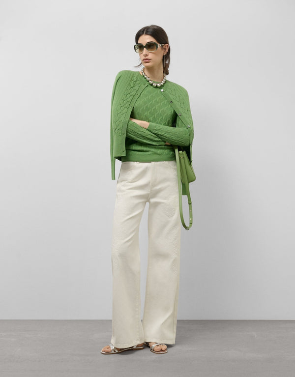 Knitwear | Green wool/cotton ribbed cable knit cardigan by Spanish designer Roberto Verino