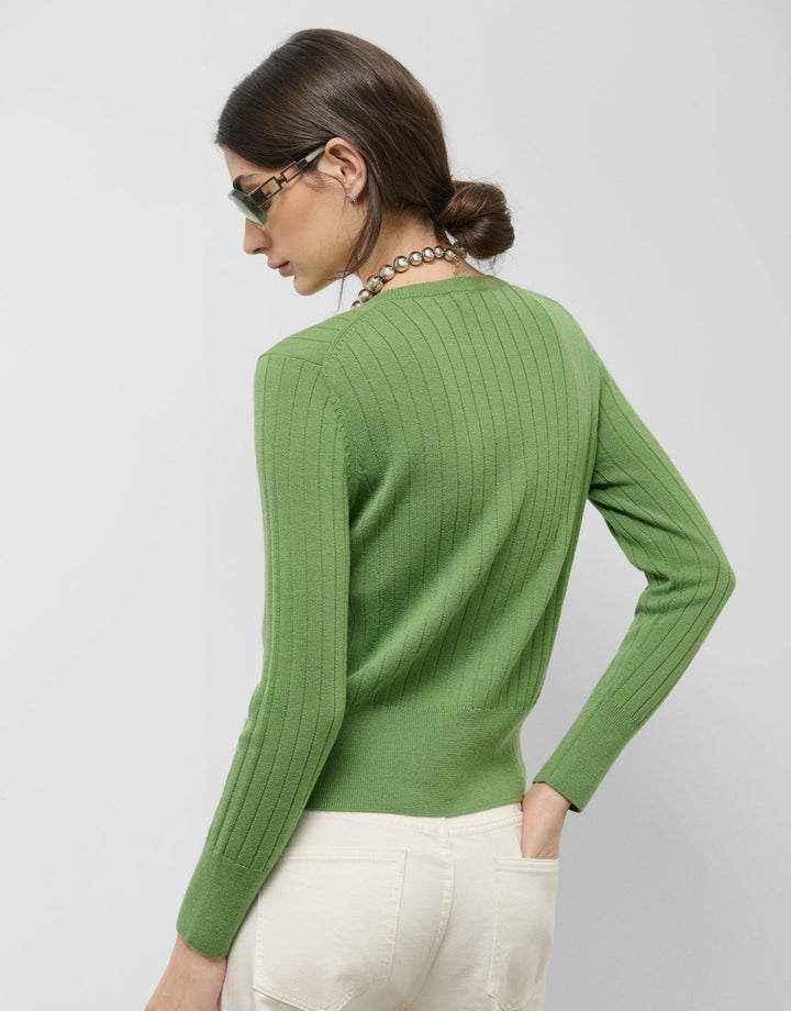 Knitwear | Green wool/cotton ribbed cable knit cardigan by Spanish designer Roberto Verino