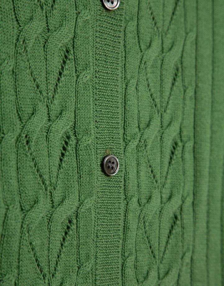 Knitwear | Green wool/cotton ribbed cable knit cardigan by Spanish designer Roberto Verino