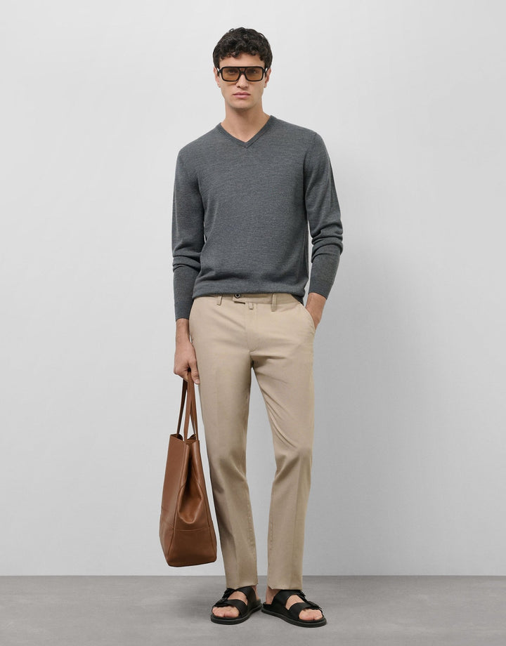 Pants | Grey wool sweater with V - neck by Spanish designer Roberto Verino
