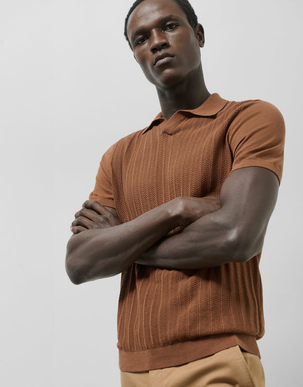 Polo Shirts | Knitted tan cotton polo shirt by Spanish designer Roberto Verino