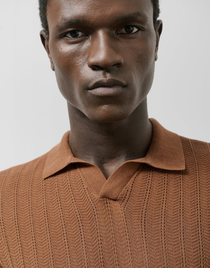 Polo Shirts | Knitted tan cotton polo shirt by Spanish designer Roberto Verino