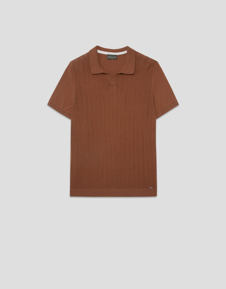 Polo Shirts | Knitted tan cotton polo shirt by Spanish designer Roberto Verino