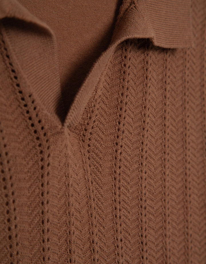 Polo Shirts | Knitted tan cotton polo shirt by Spanish designer Roberto Verino
