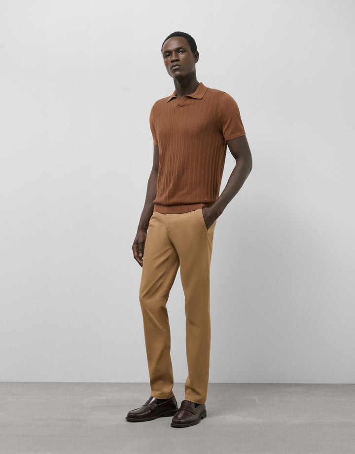Polo Shirts | Knitted tan cotton polo shirt by Spanish designer Roberto Verino