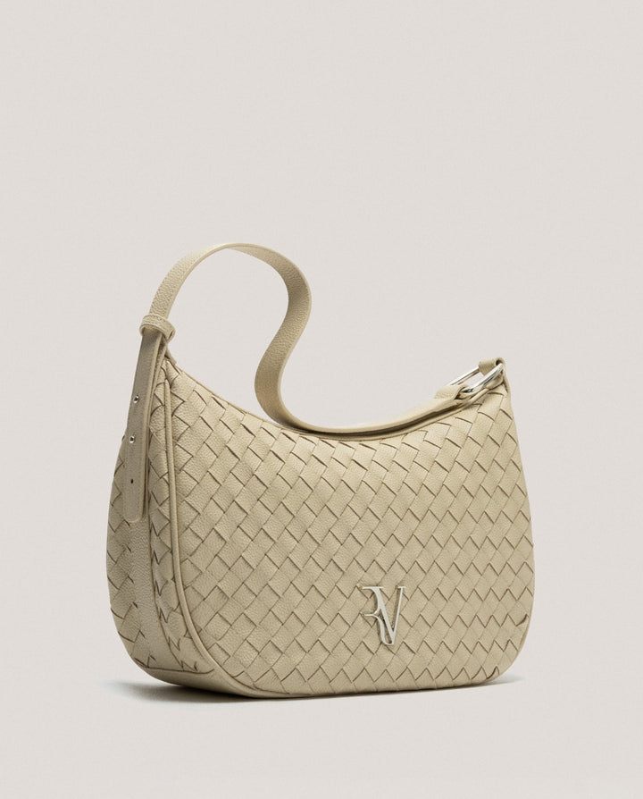 Handbags | Large beige braided leather Erea Moon Maxi shoulder bag by Spanish designer Roberto Verino