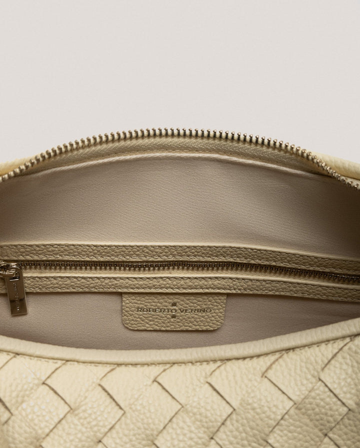 Handbags | Large beige braided leather Erea Moon Maxi shoulder bag by Spanish designer Roberto Verino