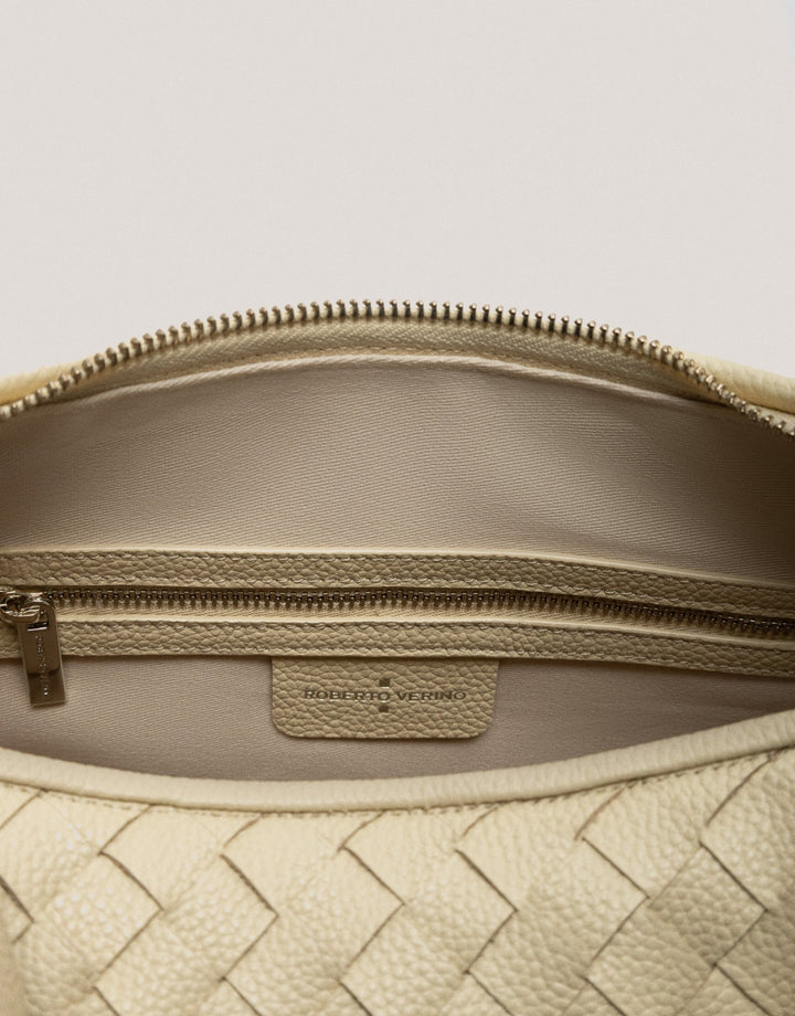 Handbags | Large beige braided leather Erea Moon Maxi shoulder bag by Spanish designer Roberto Verino