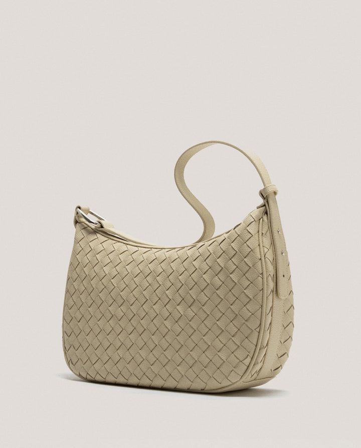 Handbags | Large beige braided leather Erea Moon Maxi shoulder bag by Spanish designer Roberto Verino