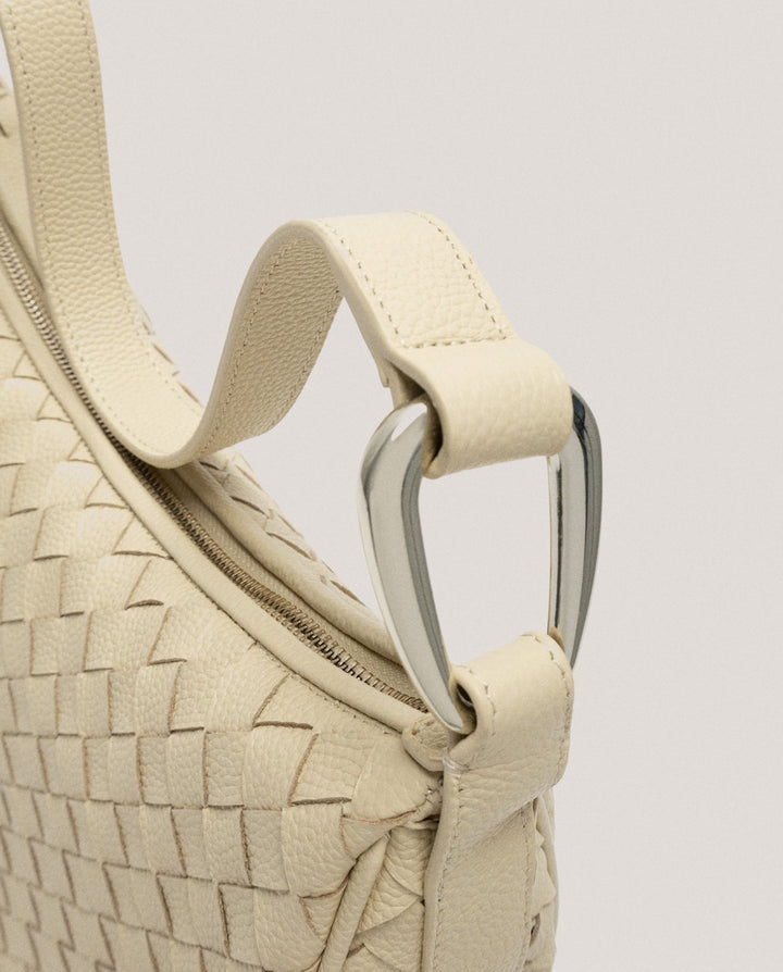 Handbags | Large beige braided leather Erea Moon Maxi shoulder bag by Spanish designer Roberto Verino