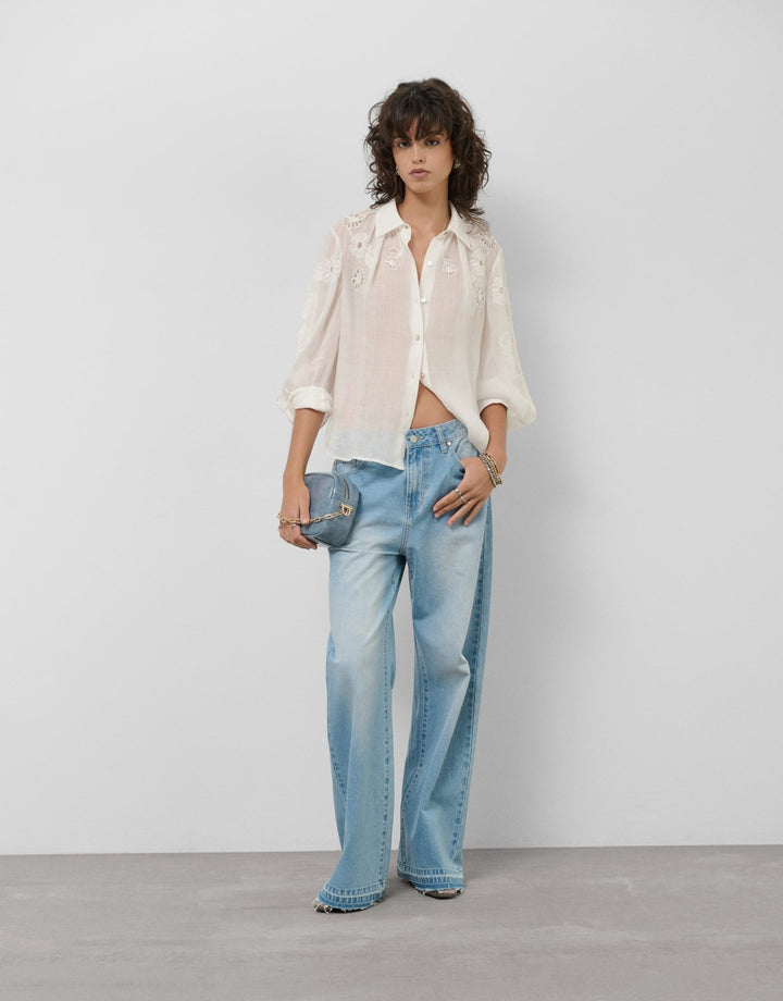 Pants | Light blue wide - leg denim pants by Spanish designer Roberto Verino