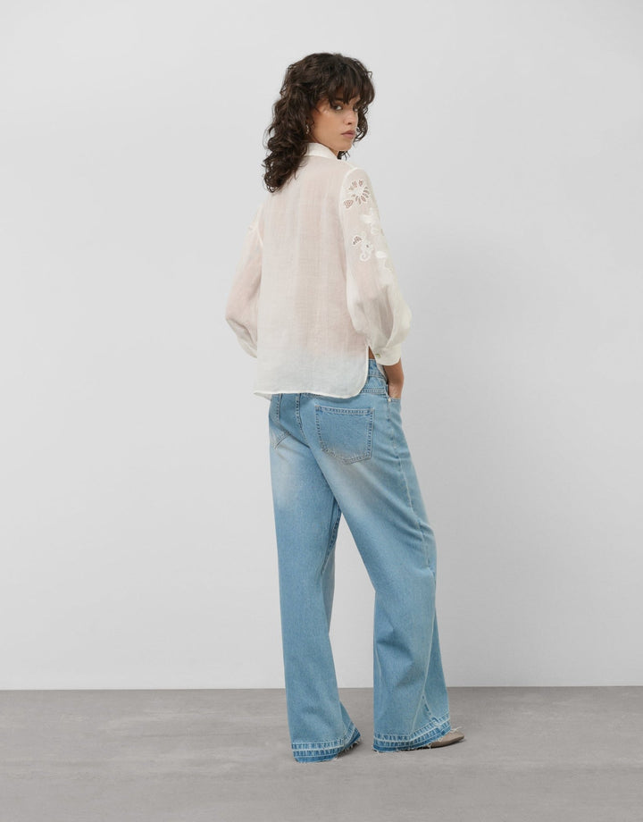 Pants | Light blue wide - leg denim pants by Spanish designer Roberto Verino