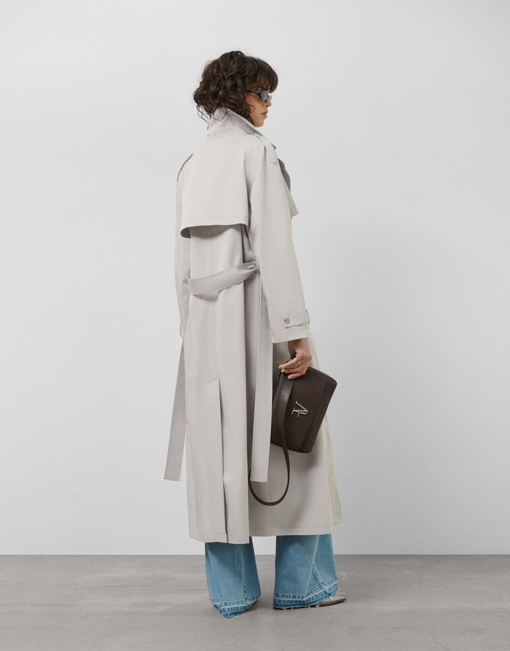 Outwear | Light gray classic long trench coat by Spanish designer Roberto Verino