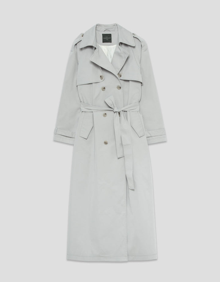 Outwear | Light gray classic long trench coat by Spanish designer Roberto Verino