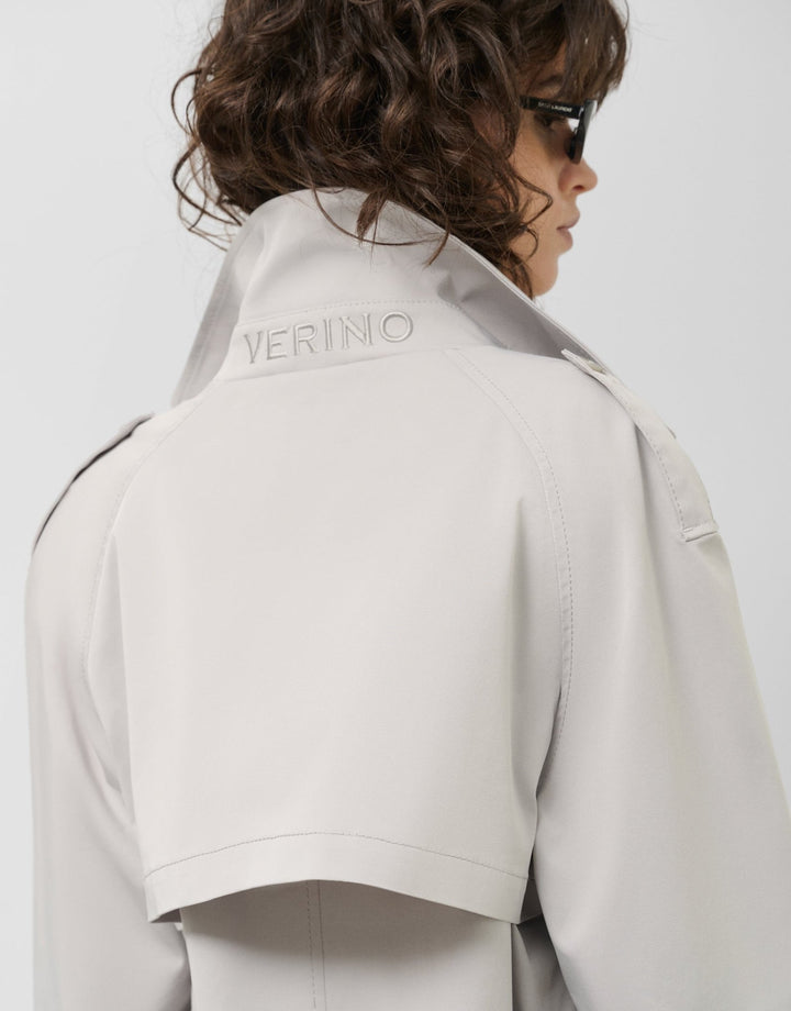 Outwear | Light gray classic long trench coat by Spanish designer Roberto Verino