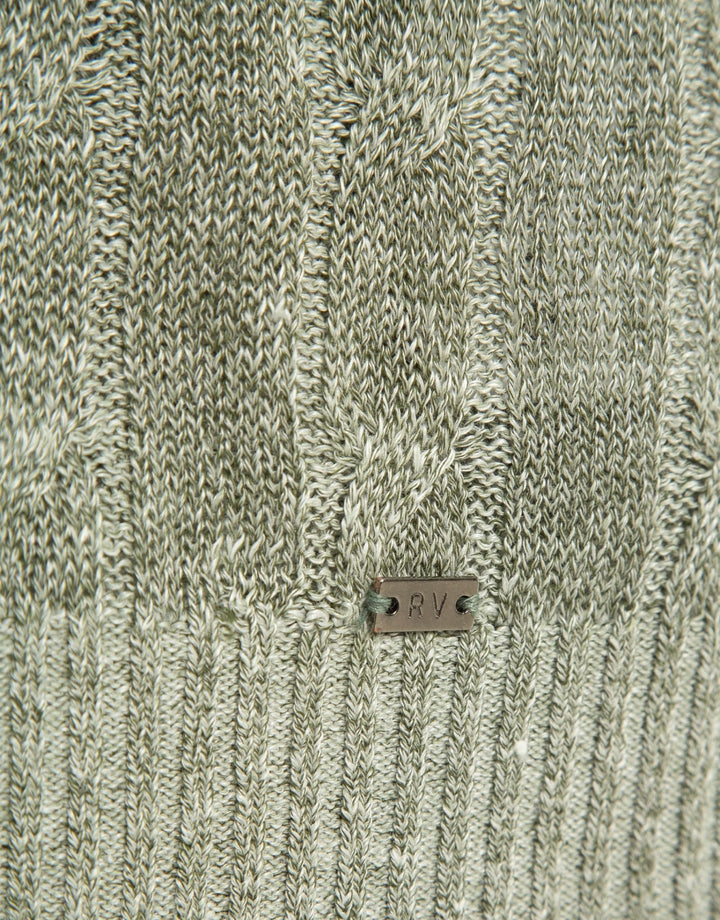 Pants | Light khaki green cotton/linen cable knit sweater by Spanish designer Roberto Verino