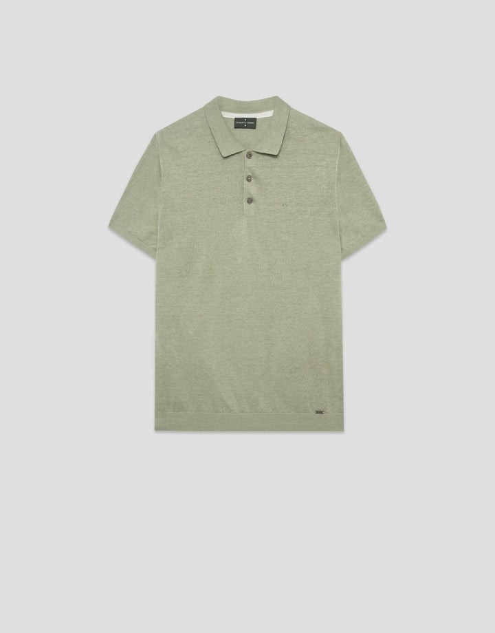 Polo Shirts | Light khaki green linen knitted polo shirt by Spanish designer Roberto Verino