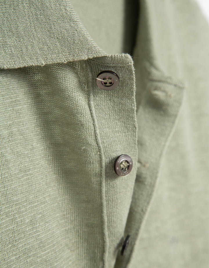 Polo Shirts | Light khaki green linen knitted polo shirt by Spanish designer Roberto Verino