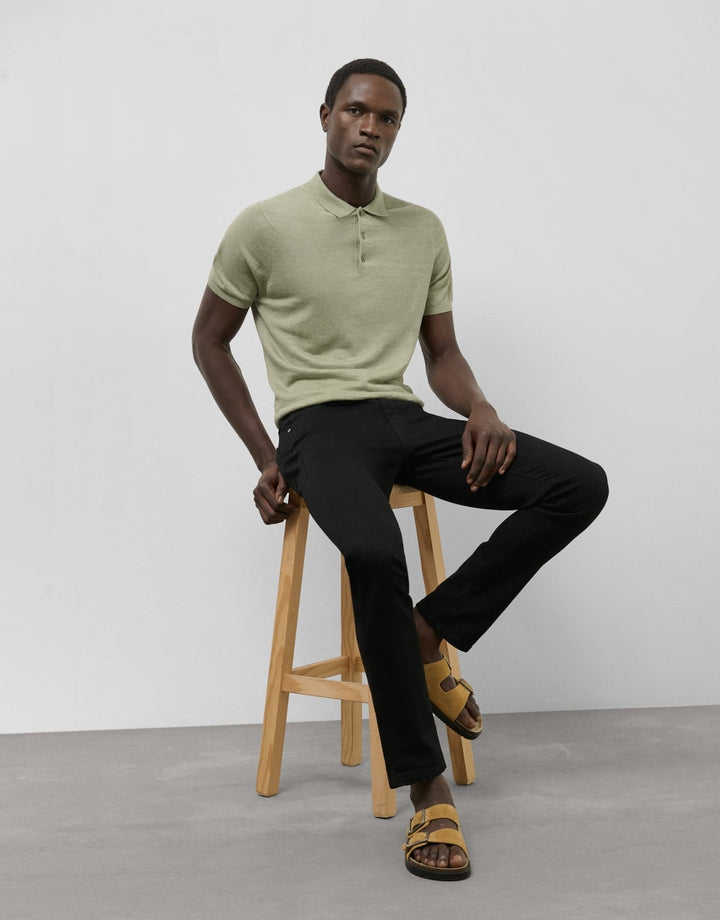 Polo Shirts | Light khaki green linen knitted polo shirt by Spanish designer Roberto Verino