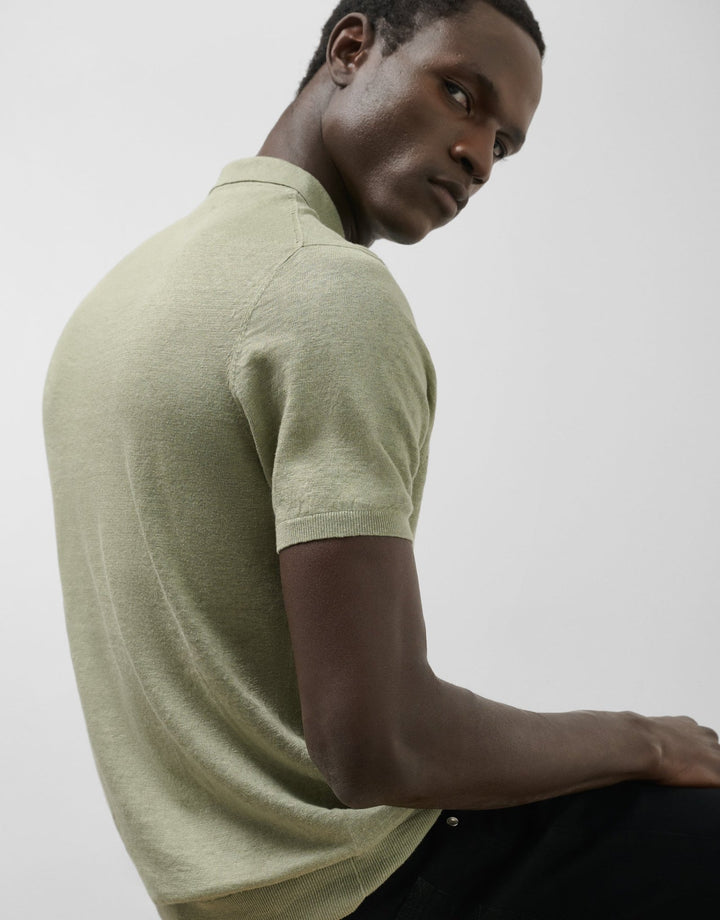 Polo Shirts | Light khaki green linen knitted polo shirt by Spanish designer Roberto Verino