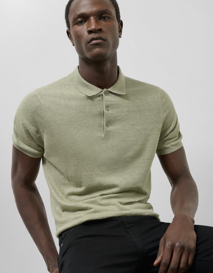 Polo Shirts | Light khaki green linen knitted polo shirt by Spanish designer Roberto Verino