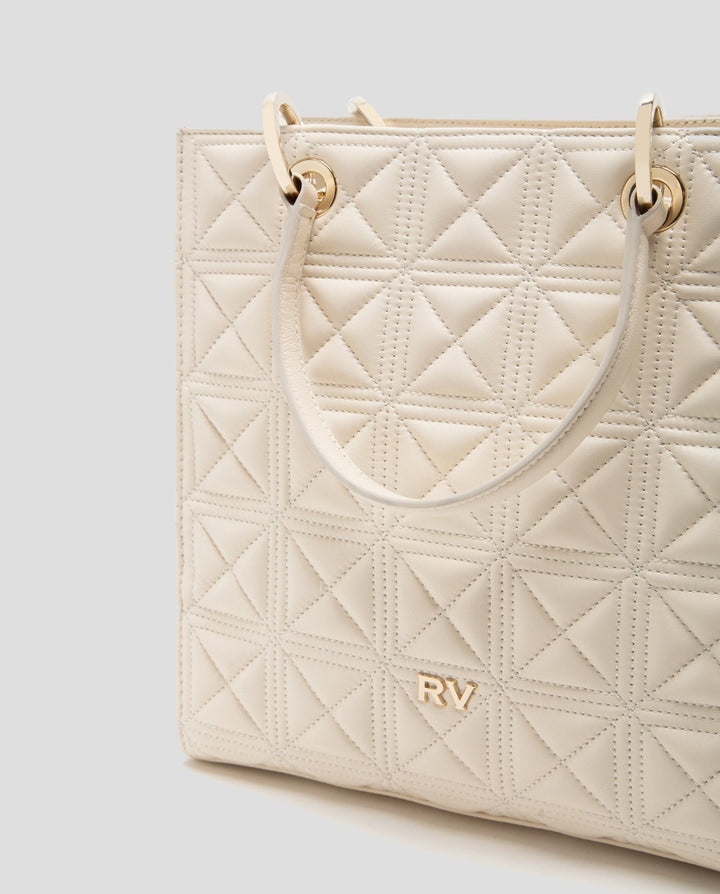 Handbags | Linda Maxi Satchel bag in ecru quilted leather by Spanish designer Roberto Verino