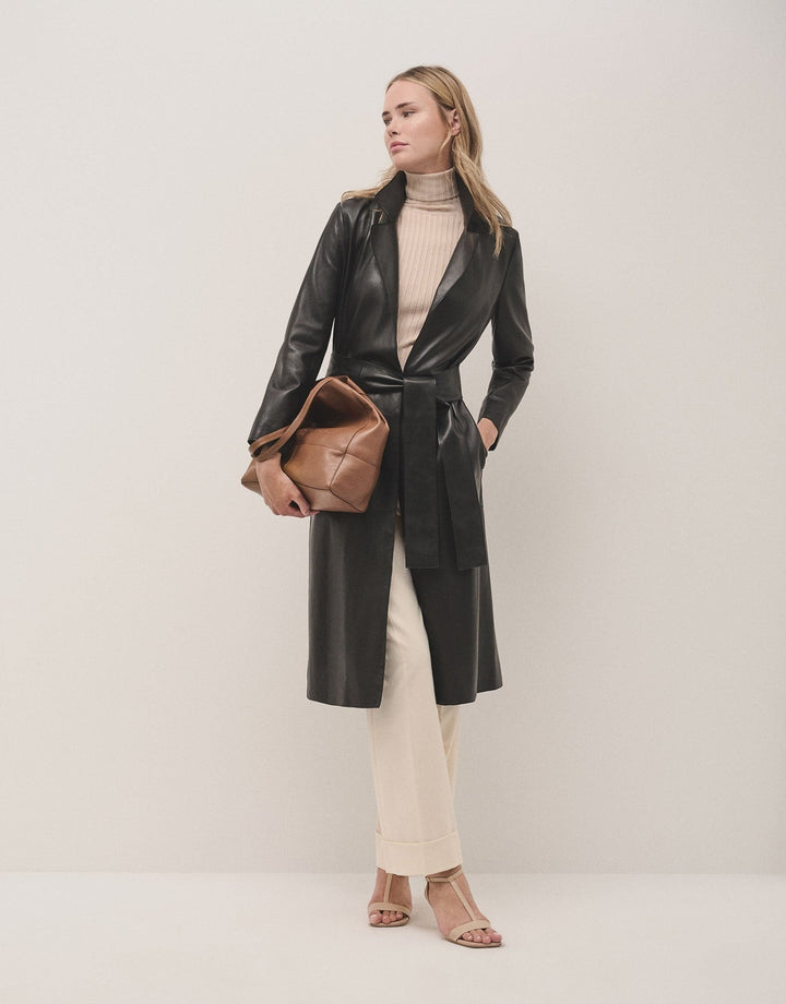 Outwear | Long black napa raincoat by Spanish designer Roberto Verino