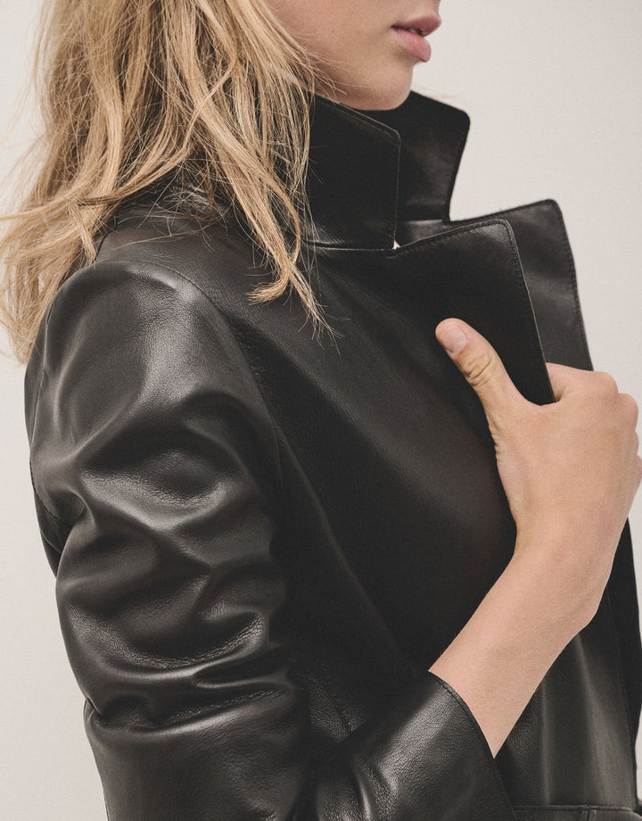 Outwear | Long black napa raincoat by Spanish designer Roberto Verino