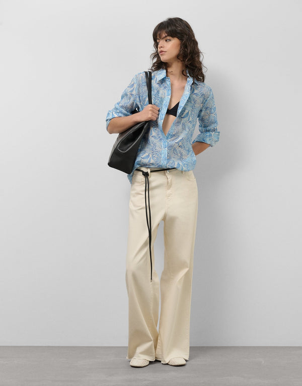 Shirts & Blouses | Long blouse in blue vegetable print chiffon by Spanish designer Roberto Verino