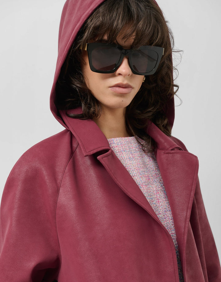 General | Maroon suede touch technical fabric trench coat by Spanish designer Roberto Verino