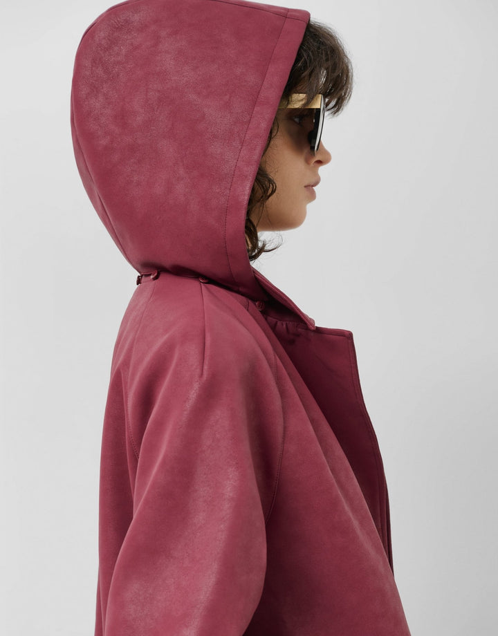 General | Maroon suede touch technical fabric trench coat by Spanish designer Roberto Verino