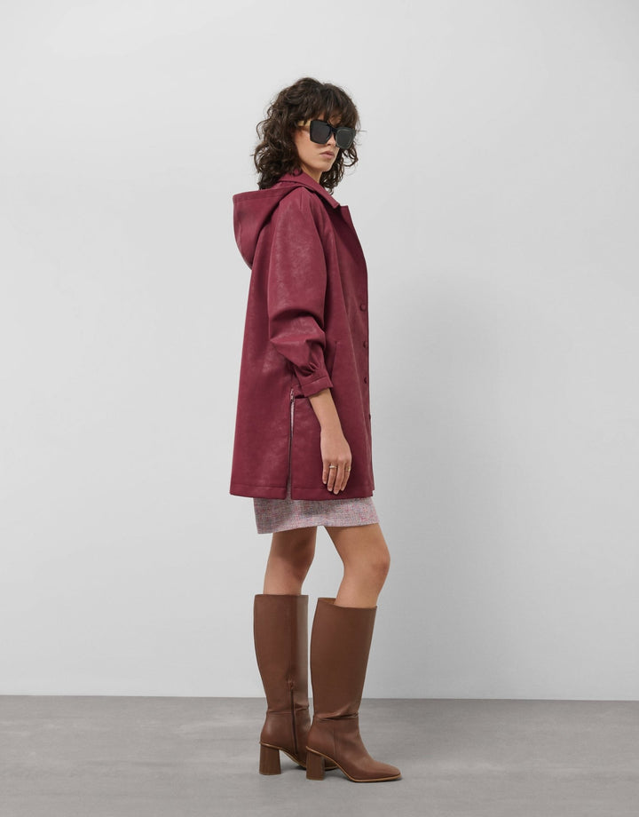 General | Maroon suede touch technical fabric trench coat by Spanish designer Roberto Verino