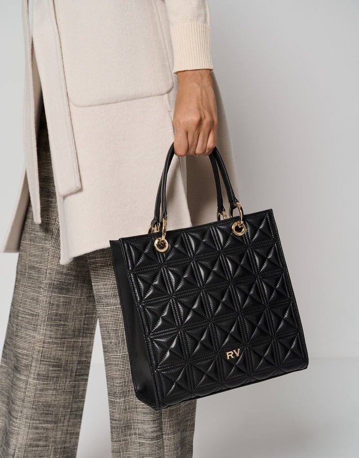 Handbags | Maxi Linda Black Quilted Leather Satchel Bag by Spanish designer Roberto Verino