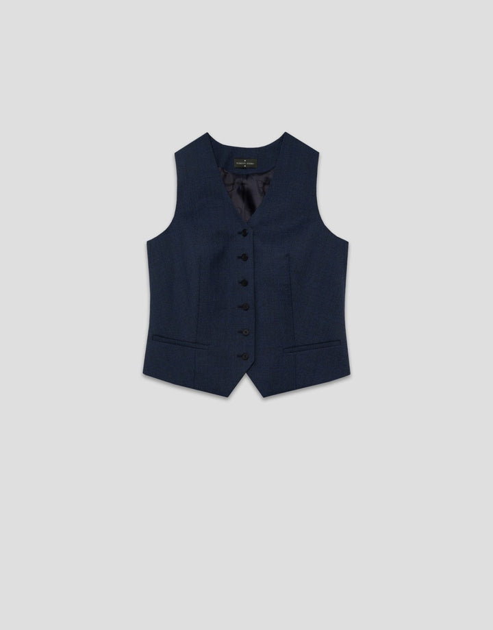 Men Vest | Men's tailored vest in fresh wool navy blue Welsh check by Spanish designer Roberto Verino